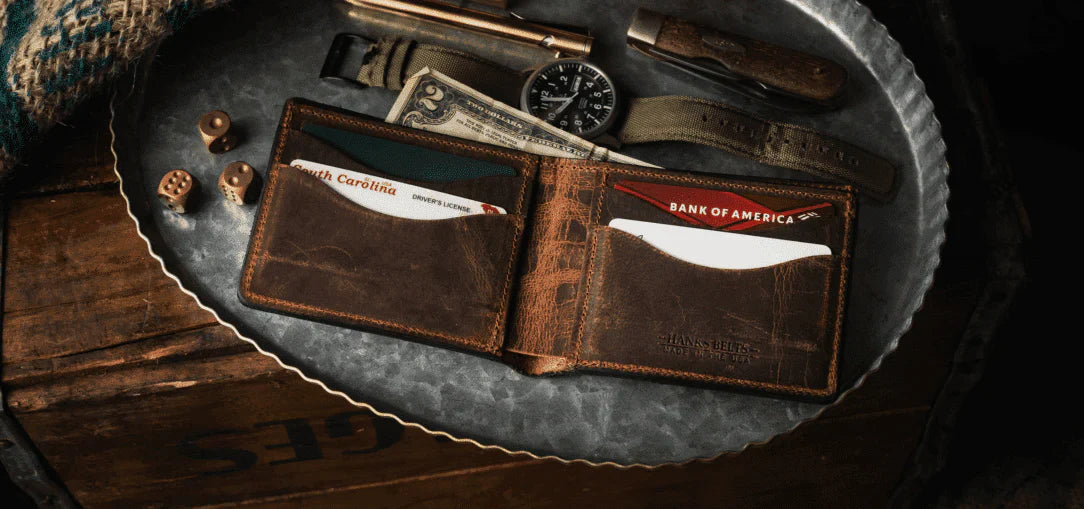 Hanks Wallet on a metal tray background