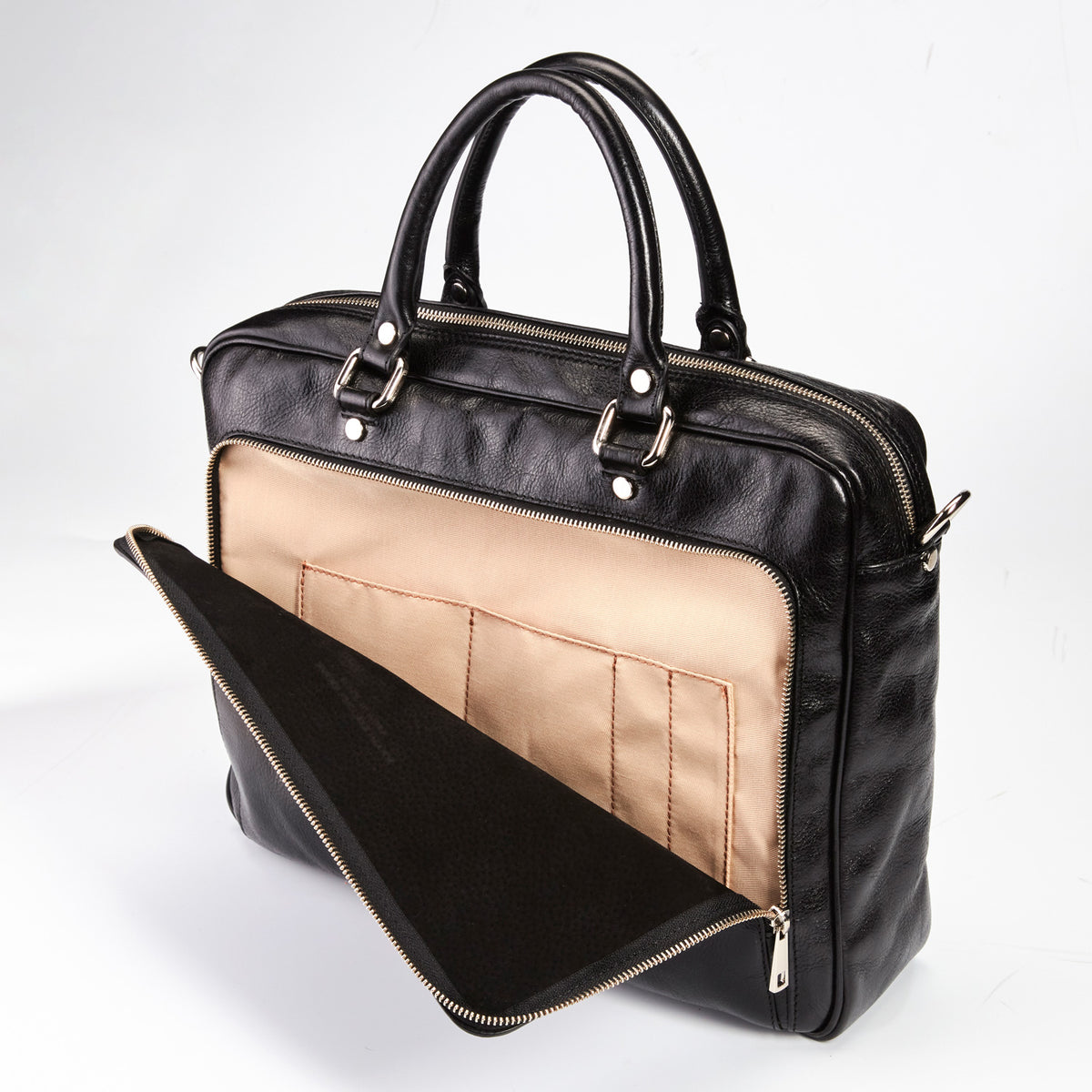 Italian Messenger Bag unzipped - Black
