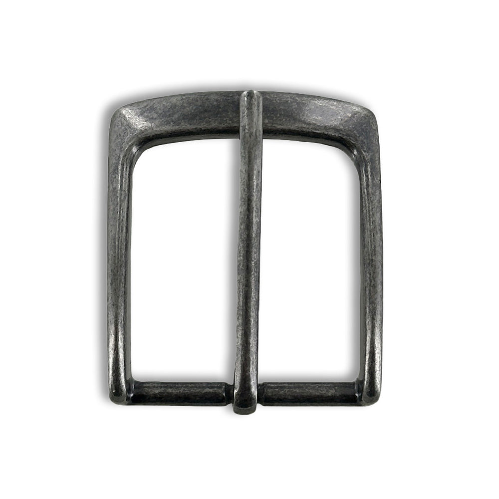 The 1.25" Antique Nickel #11 Buckle by Hanks Belts, made in the USA, is a square, metallic accessory with an antique nickel finish and classic design. Featuring a central prong for fastening, its slightly weathered charm is beautifully highlighted against a plain white background.