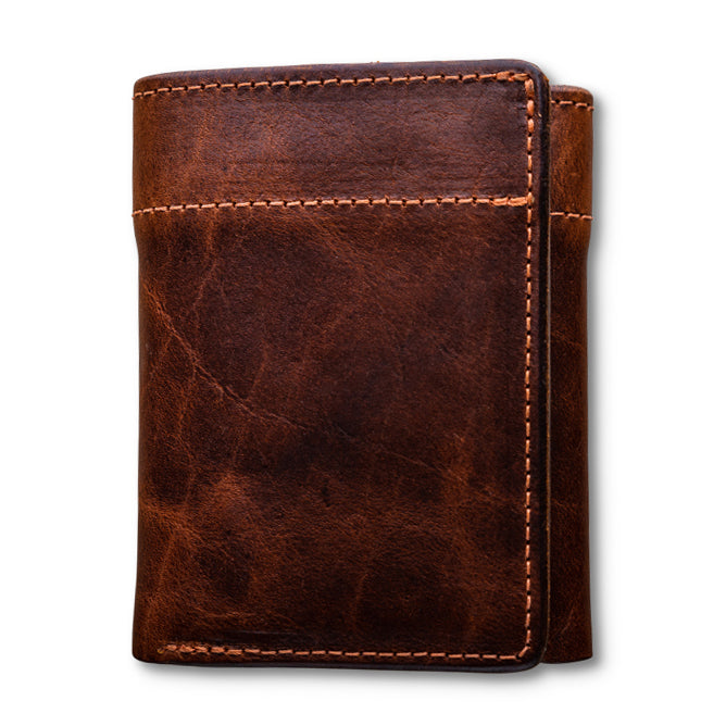 Hanks USA Made Bison trifold on Wooden background