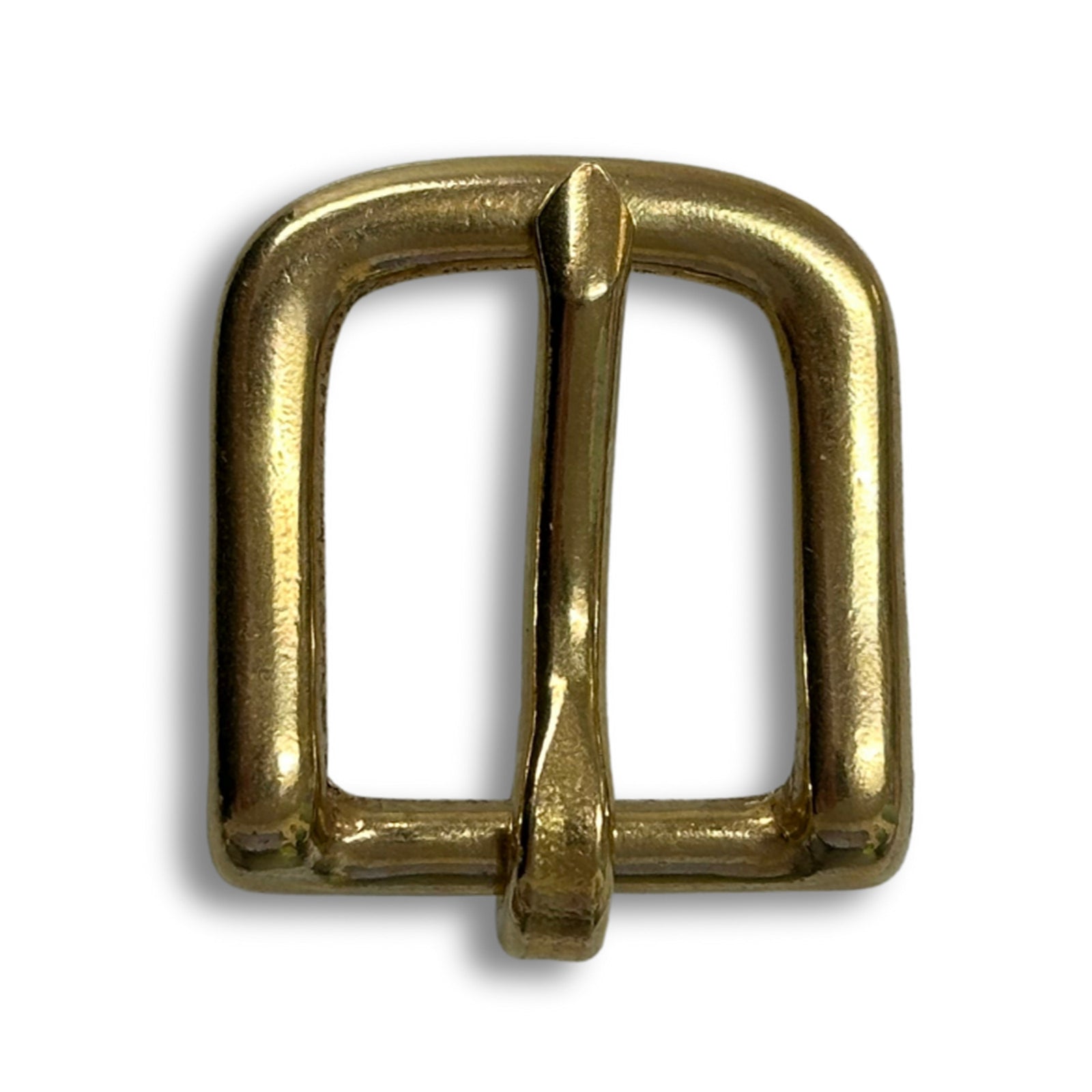 The Hanks Belts 1" Brass #13 Buckle is a rectangular, shiny brass belt buckle with rounded edges and a central prong.