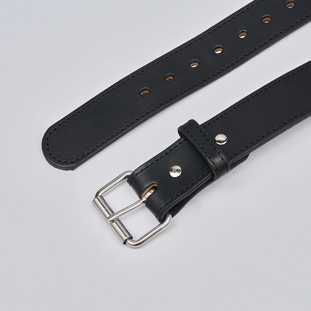 The Xtreme - 1.75&quot; by Hanks Belts is a black heavy-duty leather belt featuring a silver metal buckle and multiple adjustment holes, shown on a light gray background.