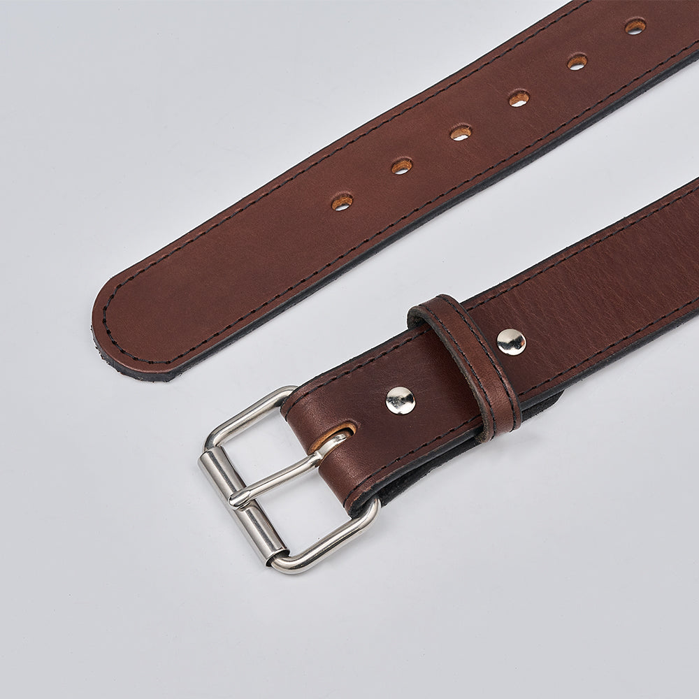 The Xtreme - 1.75&quot; by Hanks Belts is a heavy duty brown leather belt with a silver metal buckle and multiple adjustment holes, shown on a light gray background.
