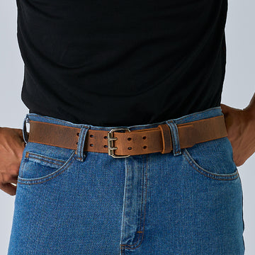 Leather Double Prong Belt - Hanks Belts display picture 1