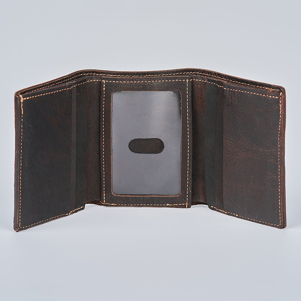 Rugged Quality Bison Leather Trifold Wallet for Men USA Made