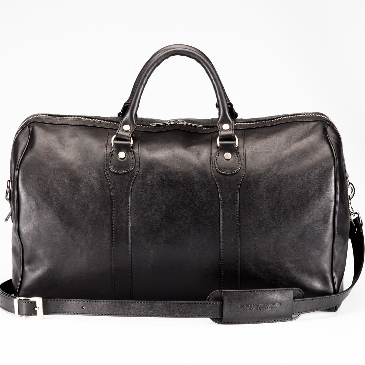 Leather Duffel Bag with Handles and Shoulder Strap