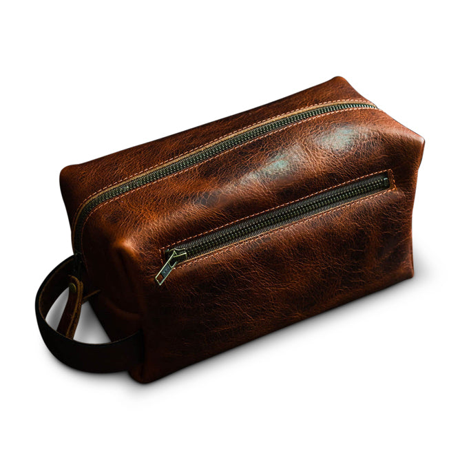 Bison Deluxe Leather Dopp Bag With Zipper