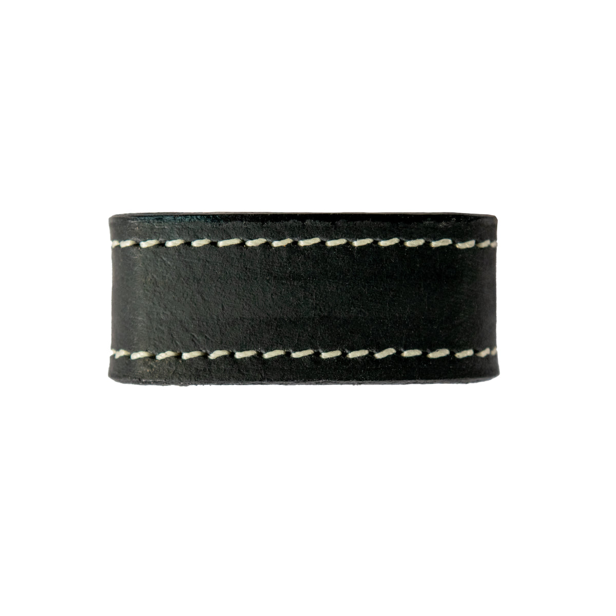 The Hanks Belts 1.25" Stitched #20 Keeper features a black leather band with visible white stitching along the top and bottom edges, set against a white background.