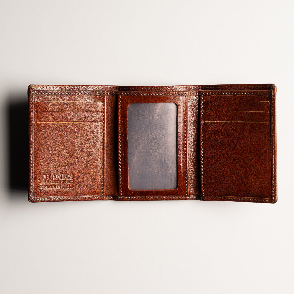 Male Men Plain Trifold Leather Wallet, Brown, Card Slots: 6