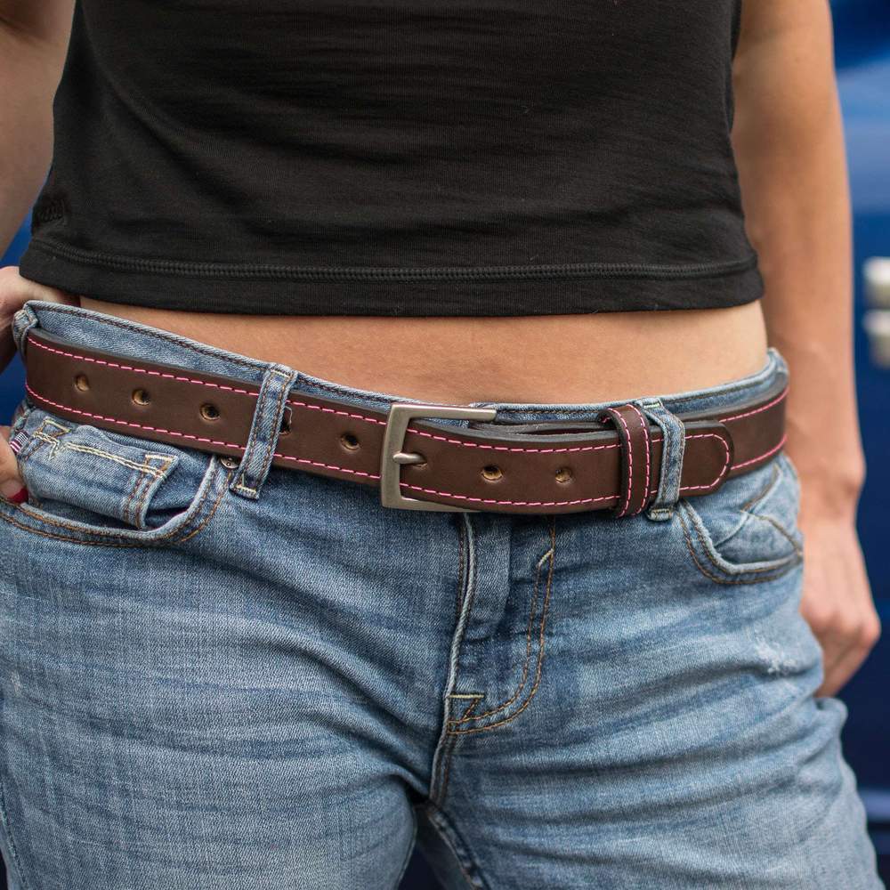 Women&#39;s Brown with Pink Stitching CCW Gun Belt