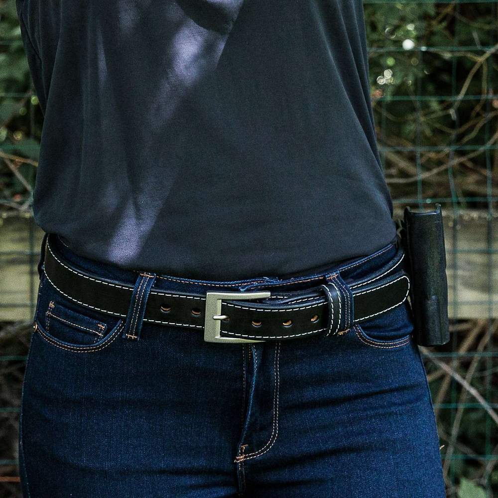 Women&#39;s Bonnie CCW Gun Belt - Black White Stitching