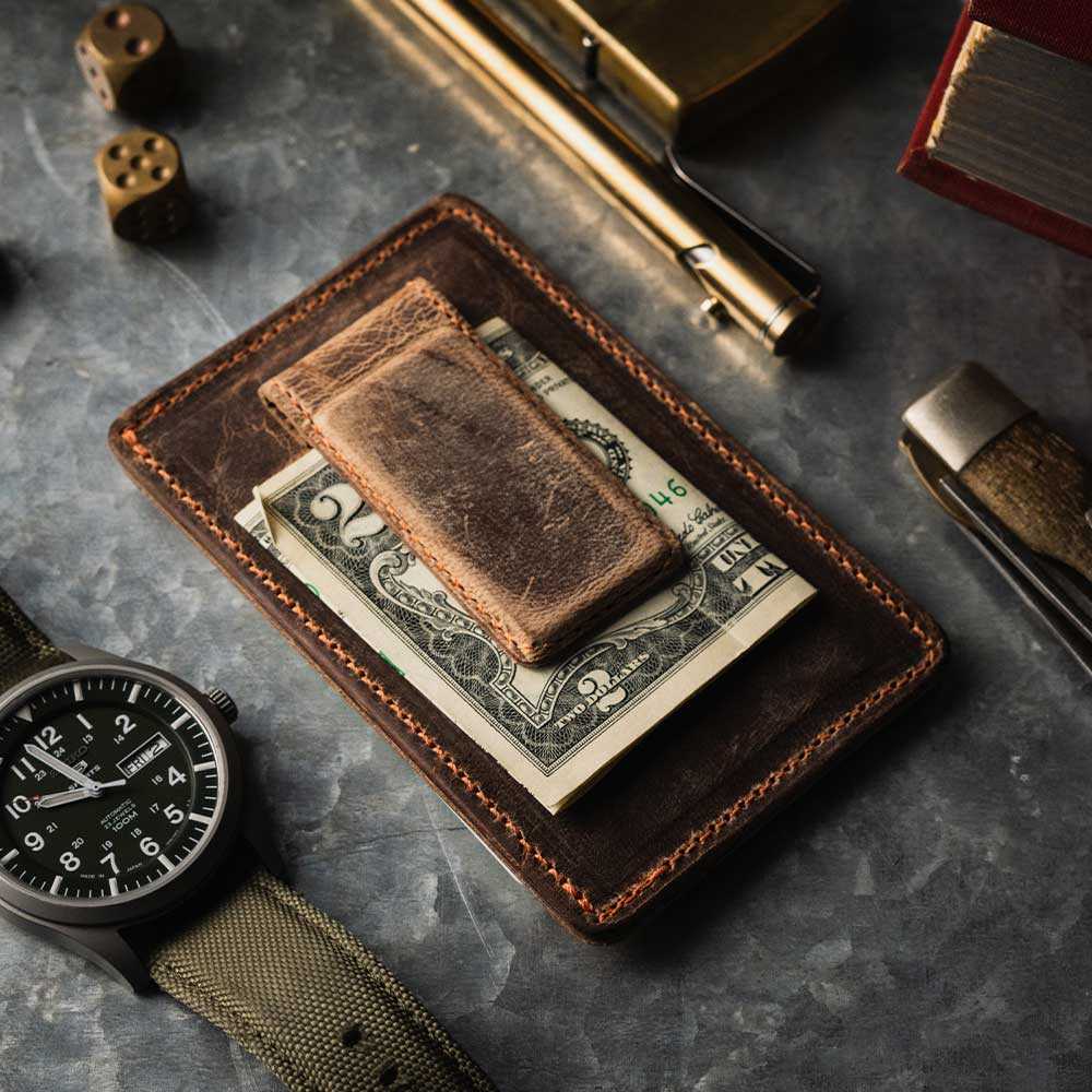 Granulated Leather Money Clip Wallet & Card Holder