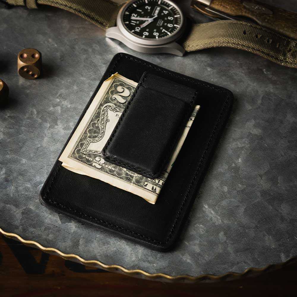 Granulated Leather Money Clip Wallet & Card Holder