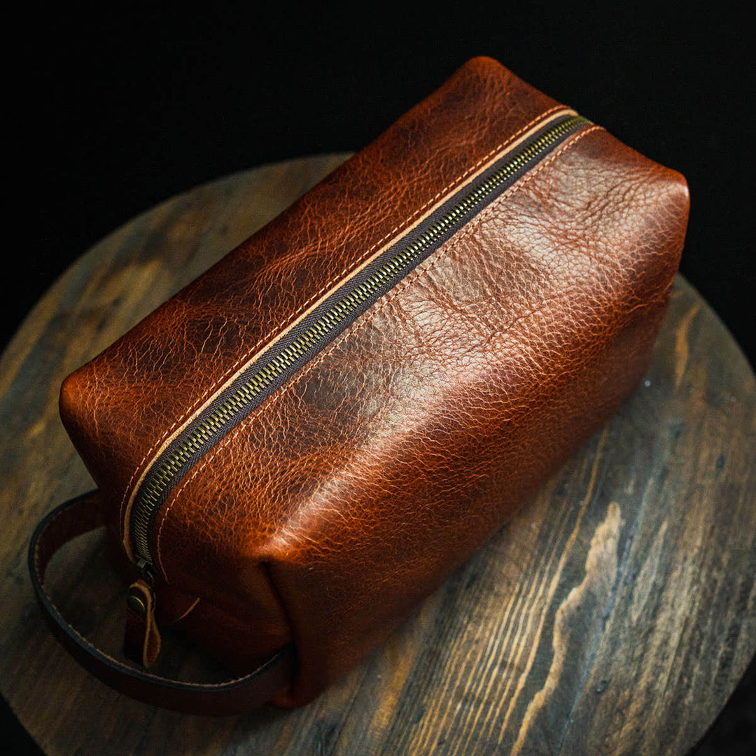 Mens Toiletry Bag, Personalized Leather Dopp Kit, 3rd Anniversary