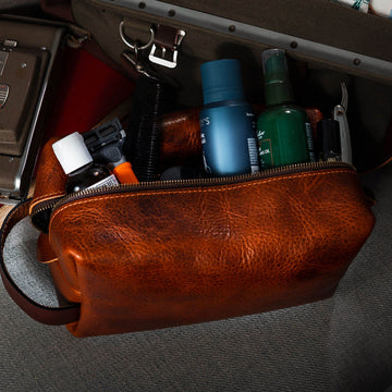 alpine swiss hudson travel toiletry bag shaving dopp kit case Bison Leather Dopp Bag
