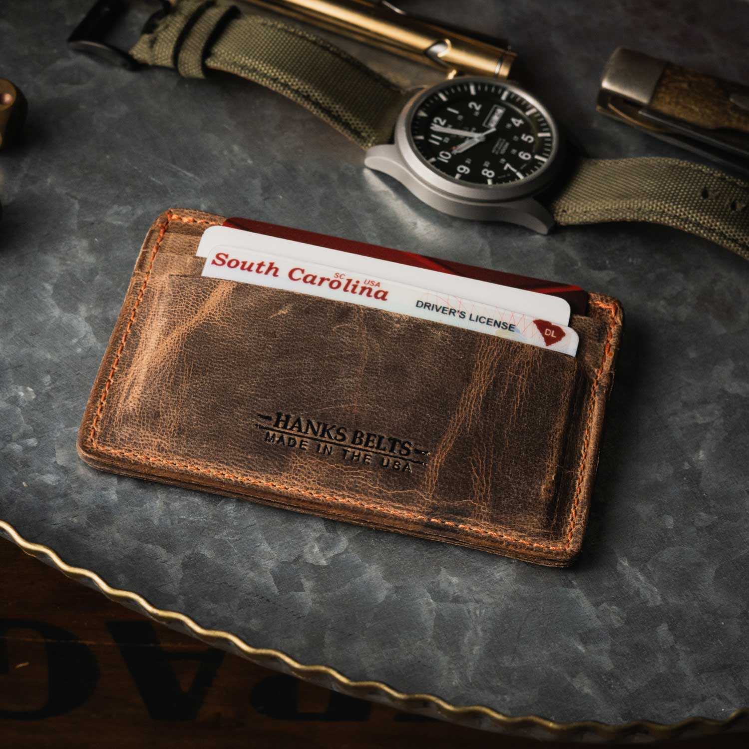 Front Pocket Wallet with Money Clip and ID Window Camel / Buffalo Leather