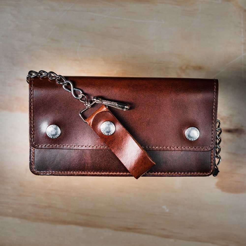 Biker Pocket Book Wallet With Chain Tan