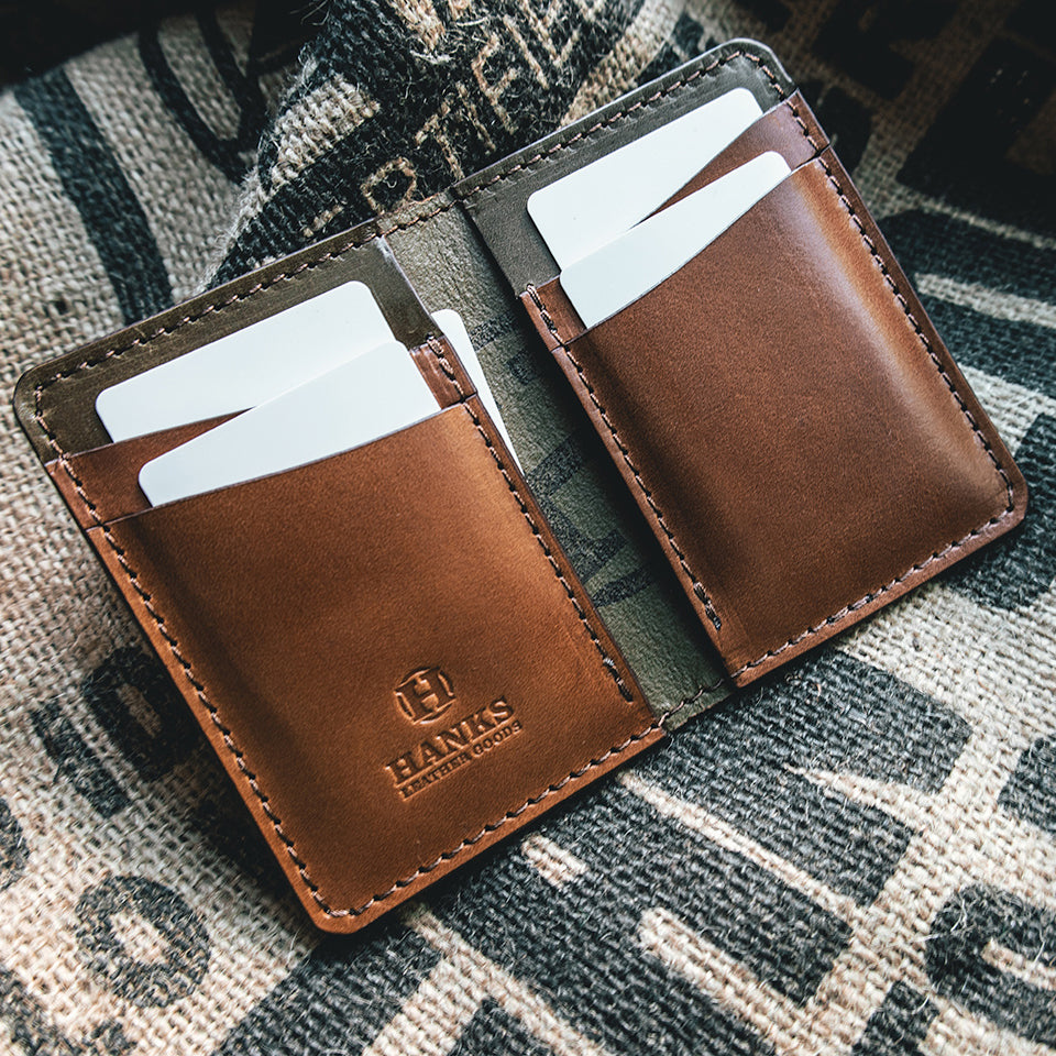 Front Pocket USA Made Leather Wallet On Burlap
