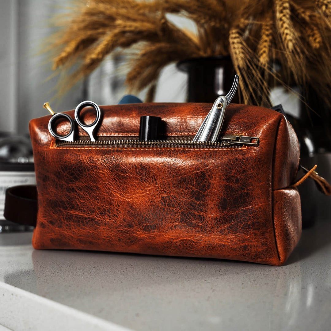 Bison Leather Dopp Bag - Shaving or Toiletry Travel Bag Bison Leather Dopp Bag - Shaving or Toiletry Travel Bag